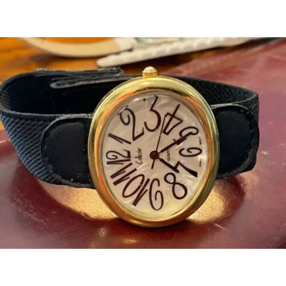 Women's 40mm Gold Tone Collezio Watch, MOP Face, Stretchable Canvas Band